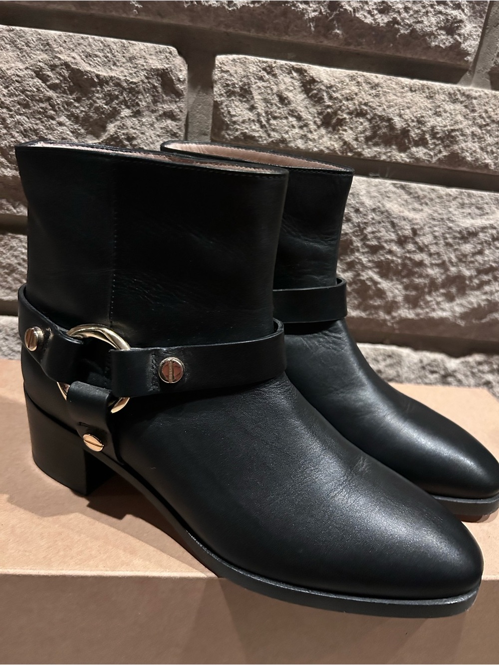 Stuart Weitzman Black Leather Harness Ankle Boots Sz 6.5